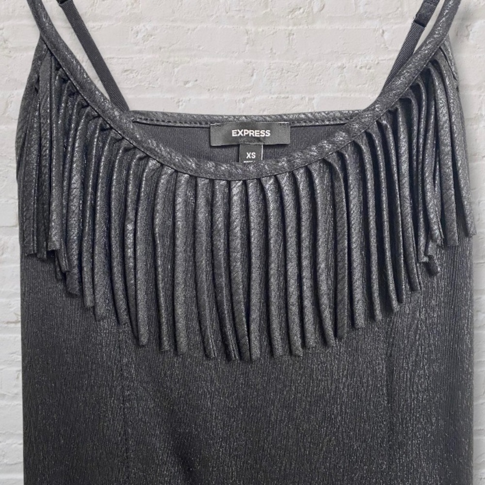 Express Black Tank Dress with Fringe Neckline